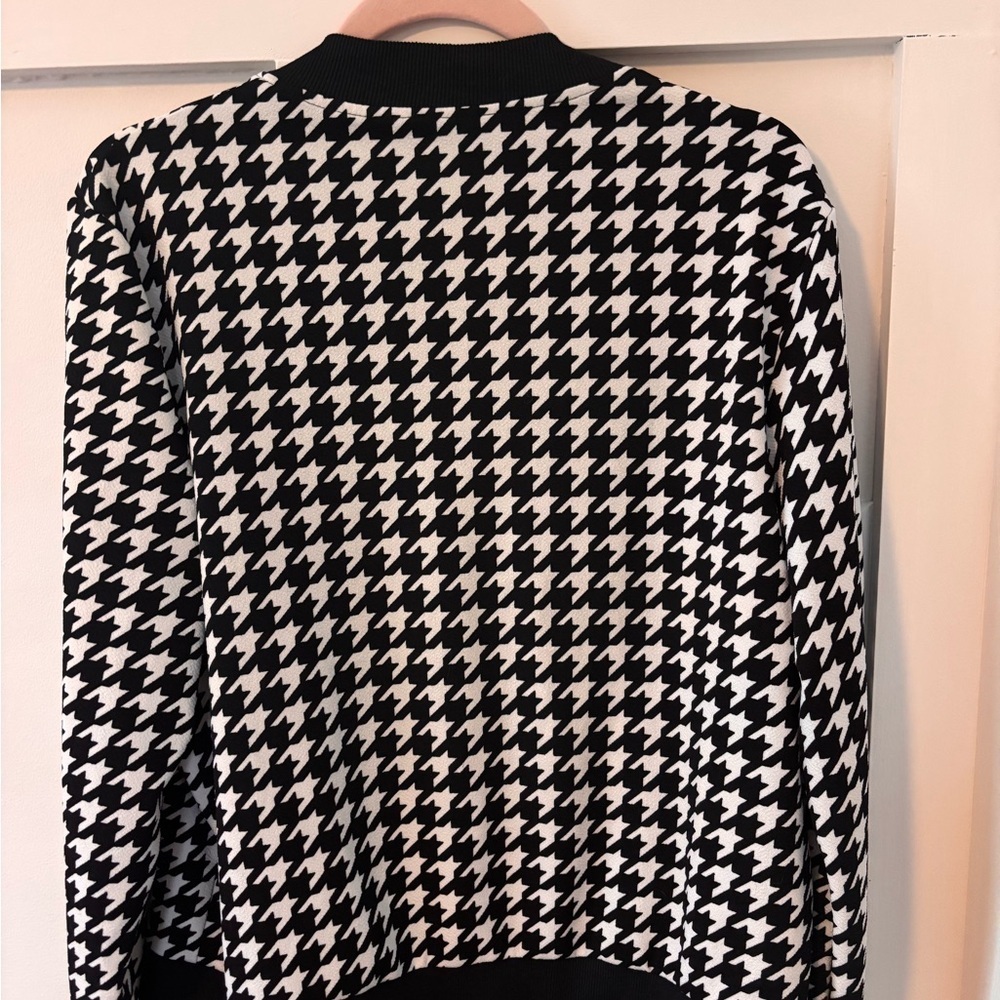 SHEIN Black & White Houndstooth Zip Bomber Jacket - Picture 2 of 4